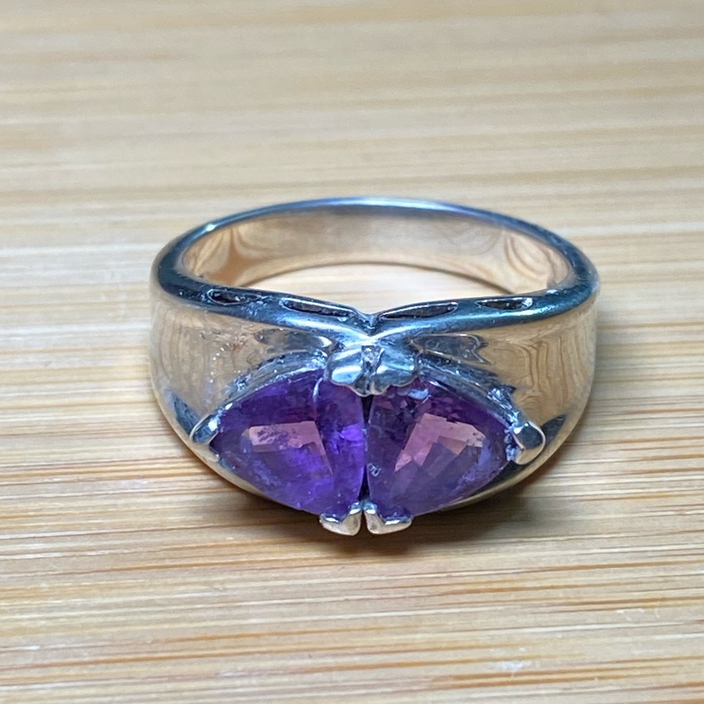 Vintage Women's Purple Gemstones Marquise Amethyst Ring 925 Sterling Silver - Picture 5 of 15